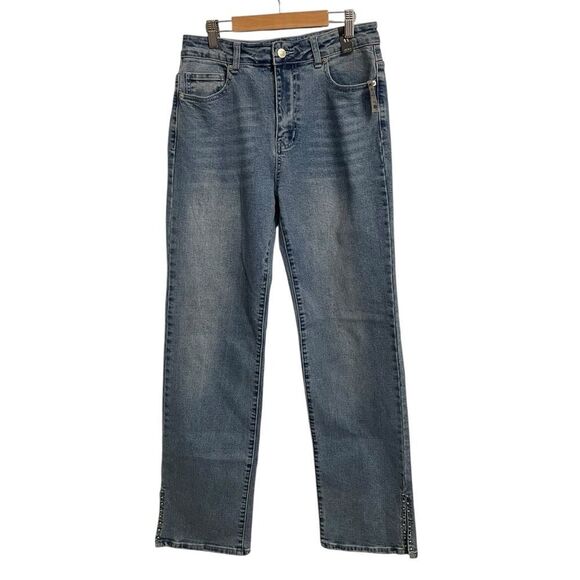 AKIRA Elevated Midi Rise Studded Slit Straight Leg Jeans 11 or 29 NWT - Picture 1 of 7